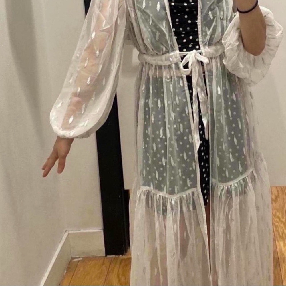 Express White Sheer Metallic Dot Kimono